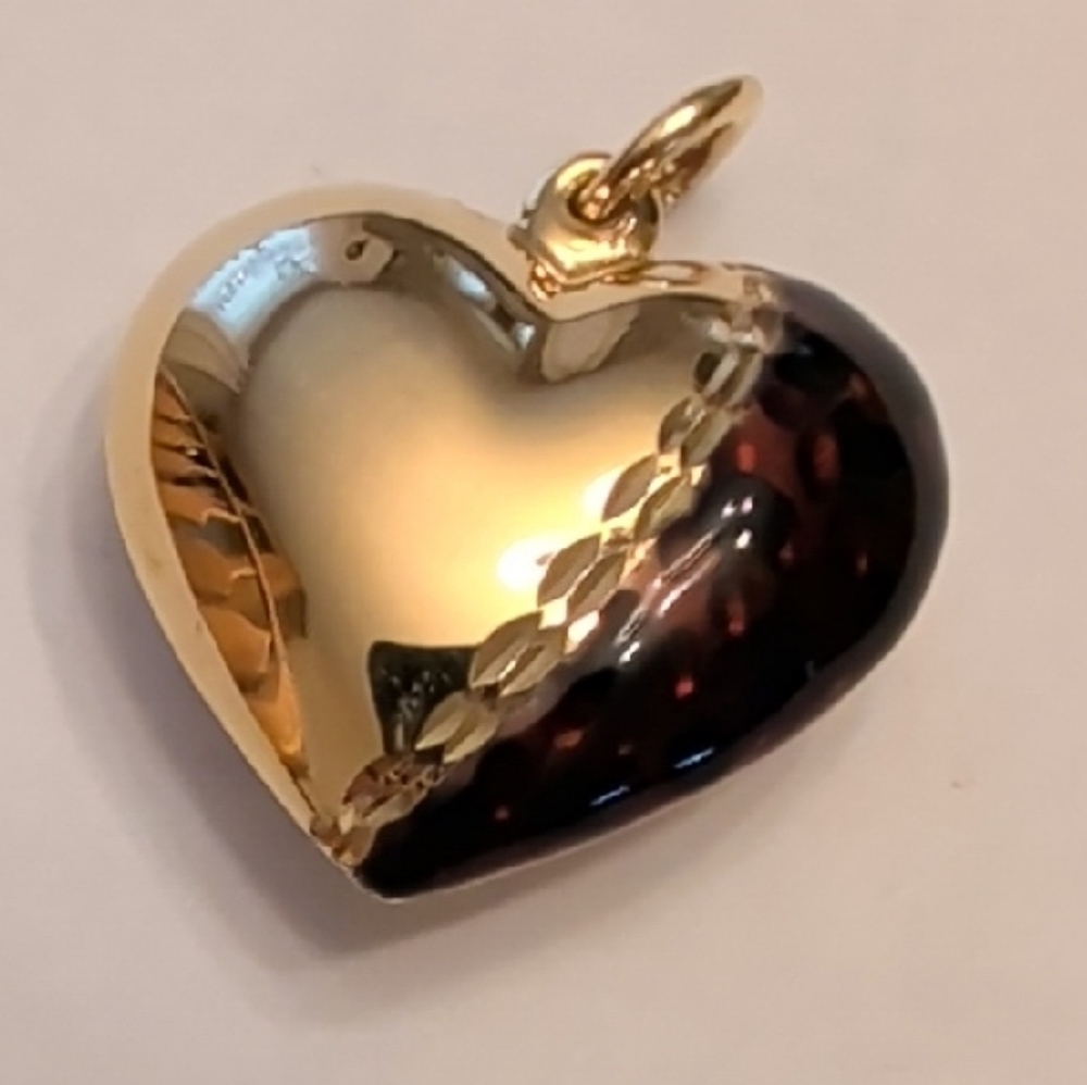 Gold Over Sterling Silver and Cheetah Enamel Heart Pendant
